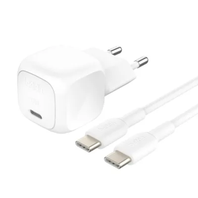 Belkin Caricabatterie da Rete USB-C 20W + Cavo USB-C Maschio/Maschio 1 m Bianco