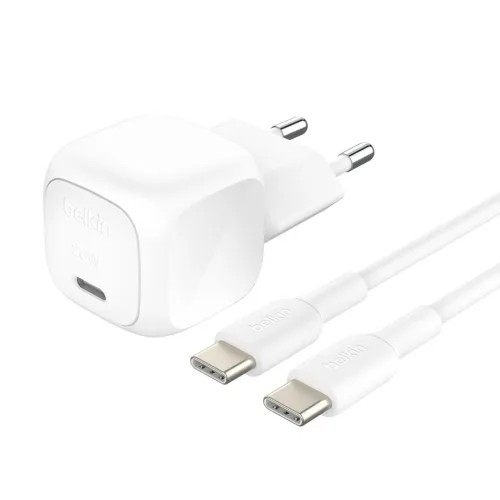 Belkin Caricabatterie da Rete USB-C 20W + Cavo USB-C Maschio/Maschio 1 m Bianco