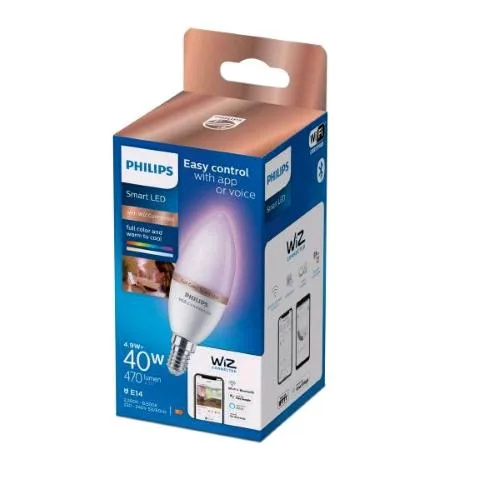 Philips Smart Wiz Lampadina LED a Oliva Smerigliata Dimmerabile 40W C37 E14 Consumo 4.9W Luce Calda e Fredda
