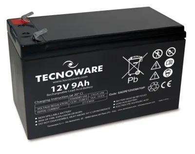 Tecnoware Power Battery 12V 9AH Faston 6.3mm Batteria al Piombo Long Life Garanzia 24 Mesi