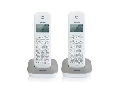 Brondi Gala Twin Telefono 2 Cordless DECT Rubrica ID Chiamate Sveglia 7H Autonomia Colore Bianco/Grigio