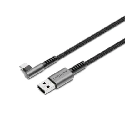 Cygnett Cavo Angolato Intrecciato da USB-A a USB-C Angolo Retto Maschio-Maschio Supporta Ricarica fino a 60 W 1 m Nero