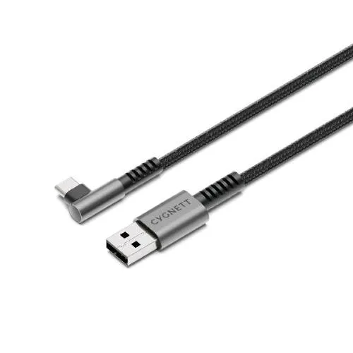 Cygnett Cavo Angolato Intrecciato da USB-A a USB-C Angolo Retto Maschio-Maschio Supporta Ricarica fino a 60 W 1 m Nero