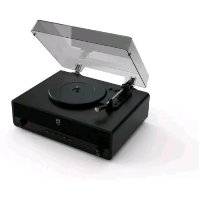 Philips Stevie Giradischi Bluetooth Retro' a 3 Velocita' Altoparlanti Stereo Integrati Bass Reflex Auracast, USB, RCA e Uscita Cuffie Nero
