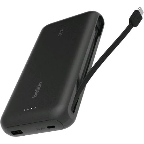 Belkin Power Bank 20.000mAh PD 30 W con Cavo USB-C Integrato Nero