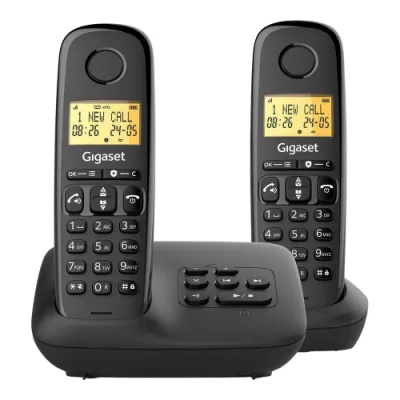 Gigaset Start 100A Duo con Segreteria Telefonica Telefono Cordless DECT + Aggiuntivo 1.5" Vivavoce Funzione Sveglia Blocco Chiamate Nero