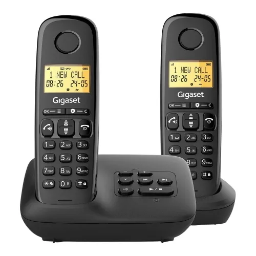 Gigaset Start 100A Duo con Segreteria Telefonica Telefono Cordless DECT + Aggiuntivo 1.5" Vivavoce Funzione Sveglia Blocco Chiamate Nero