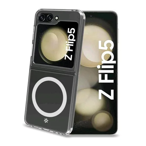 Celly Samsung Galaxy Z FLIP5 Cover in Tpu Trasparente con Modulo Magnetico Circolare Compatibile con Ricarica Wireless