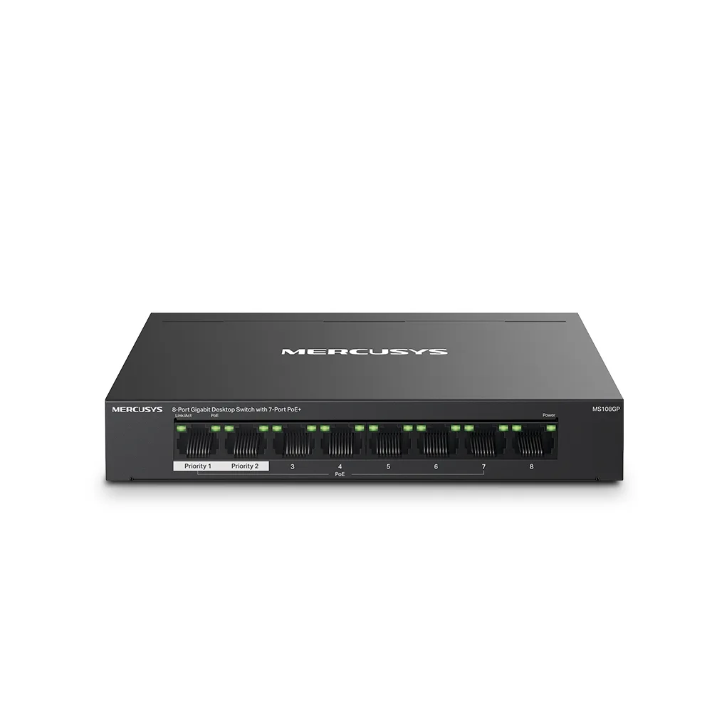 SWITCH DESKTOP MS108GP UNMANGED POE 8P GIGABIT RJ45 7POE+ FINO 65W