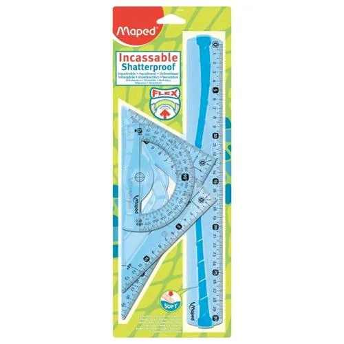 Maped Maxi Kit Infrangibile 1 Righello + 2 Squadre + 1 Goniometro Set 4 pz