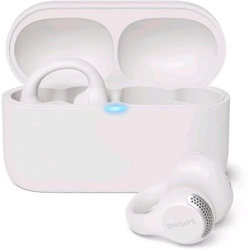 Philips TAQ2000WT Auricolari Ear-Cuff True Wireless Open-Ear Multipoint Bluetooth - 28 Ore di Riproduzione, Ricarica Tascabile, Chiamate Chiare per Spostamenti ed Allenamento - Bianco