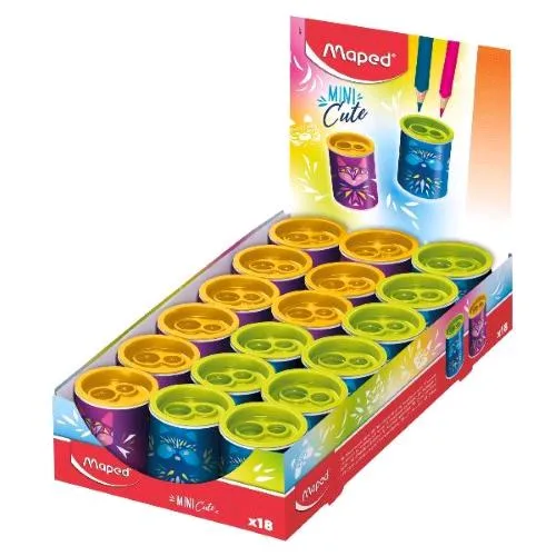 Maped Mini Cute Espositore Temperamatite 2 Fori con Serbatoio Colori Assortiti Conf 18 Pz.