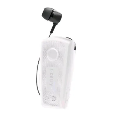 Celly Auricolari Mono con Microfono Wireless Cavo Retattile Controllo Chiamate e Volume/Musica Noise Canceling Avviso di Notifica Chiamate USB-C Cavo di Ricarica Incluso Bianco-Nero