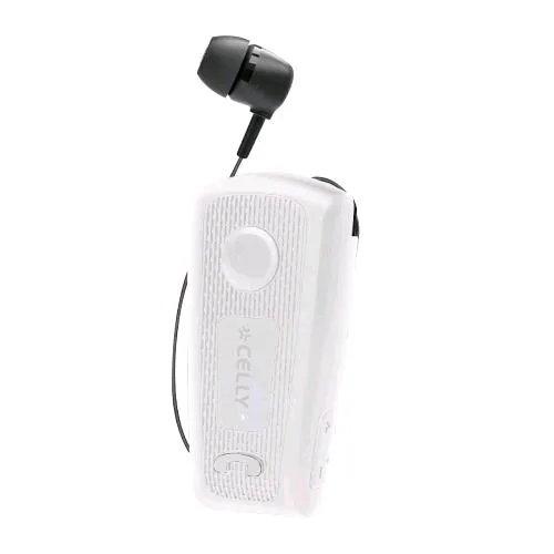 Celly Auricolari Mono con Microfono Wireless Cavo Retattile Controllo Chiamate e Volume/Musica Noise Canceling Avviso di Notifica Chiamate USB-C Cavo di Ricarica Incluso Bianco-Nero