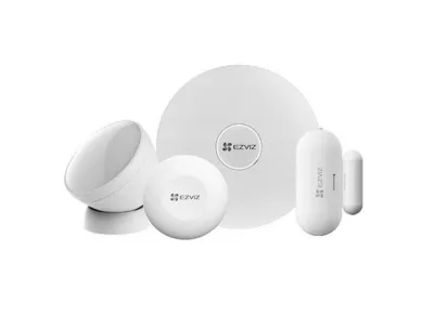 Ezviz EZA3-Kit Kit Allarme Wireless 4 Pezzi Hub Sicurezza Domestica con Allarme Sensore Movimento Pir Sensore Porta Pulsante Smart Connessione Zigbee