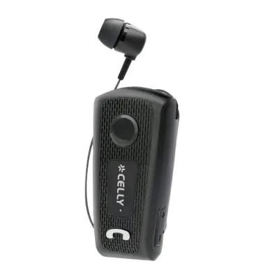Celly Auricolari Mono con Microfono Wireless Cavo Retattile Controllo Chiamate e Volume/Musica Noise Canceling Avviso di Notifica Chiamate USB-C Cavo di Ricarica Incluso Nero