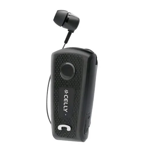 Celly Auricolari Mono con Microfono Wireless Cavo Retattile Controllo Chiamate e Volume/Musica Noise Canceling Avviso di Notifica Chiamate USB-C Cavo di Ricarica Incluso Nero