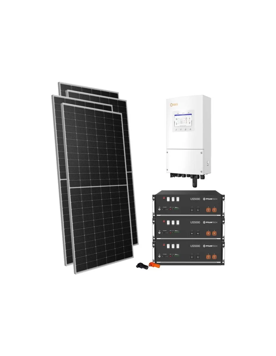 Kit fotovoltaico monofase 5950W inverter 5kW Solis accumulo litio 14.4kWh Pylontech US5000