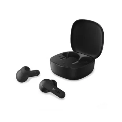 Philips TAT2200BK Auricolari True Wireless Bluetooth Piccoli 4 Microfoni Cancellazione del Rumore IPX4 Custodia Ricaricabile Tascabile Nero