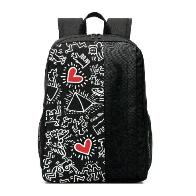 Celly Backpack Keith Haring Zaino Notebook fino a 15.6" Quattro Tasche Secondarie Strap per Trolley Porta USB Esterna con Cavo Integrato Black