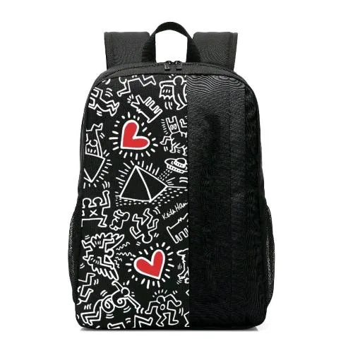 Celly Backpack Keith Haring Zaino Notebook fino a 15.6" Quattro Tasche Secondarie Strap per Trolley Porta USB Esterna con Cavo Integrato Black