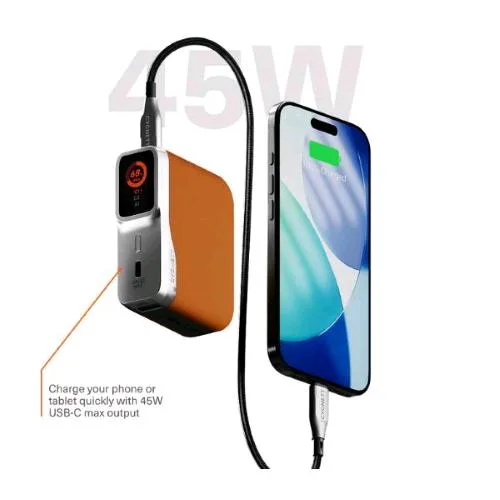 Cygnett Encore Power Bank 10.000mAh con Display 2 x USB-C 45 W 1 x USB-A 18 W Cavo USB-C 40 cm Incluso Tan