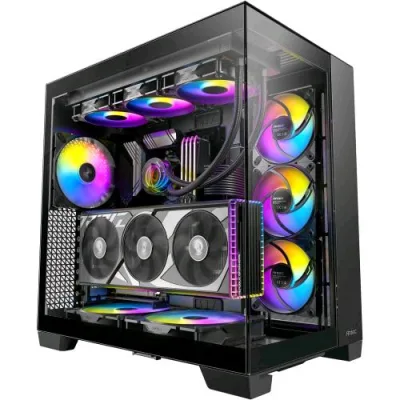 Antec C8 ARGB Black Case Gaming ATX 2 Ventole TQR da 160mm e 1 TQ 140mm ARGB PWM Incluse Layout a Doppia Camera Tipo C Supporto Radiatore da 360mm Pannelli Frontali e Laterali in Vetro Temperato Senza Cuciture Compatibile RTX 40 Nero