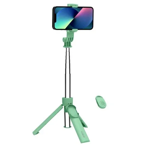 Celly Selfie Stick Asta Telescopica Wireless Treppiedi Integrato per Smartphone fino a 7" Verde