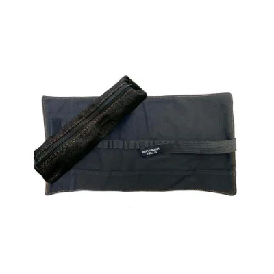 KOH-I-NOOR Astuccio Arrotolabile in Jeans 24 Scomparti e Bustina con Zip Nero