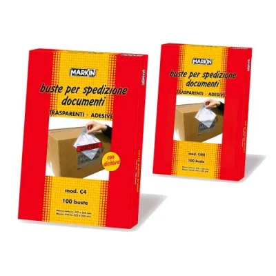 Markin C4 Buste Adesive in Plastica 322X225 mm con Dicitura Trasparente Conf 100 Pz.