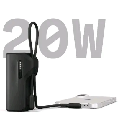 Cygnett Thumboost Powerbank 5.000mAh 20 W 2 Porte USB-C con Cavo USB-C Integrato Nero