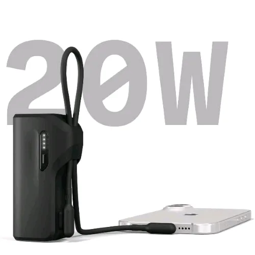 Cygnett Thumboost Powerbank 5.000mAh 20 W 2 Porte USB-C con Cavo USB-C Integrato Nero