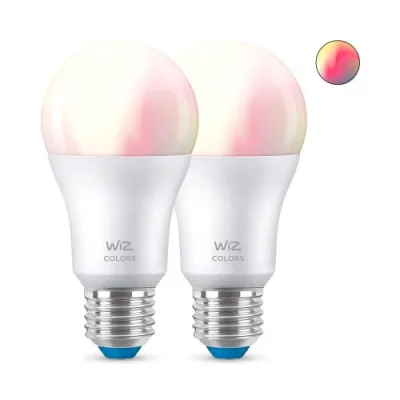 Philips Wiz Color Lampadina Smerigliata Smart Wi-Fi Luce Bianca o Colorata Dimmerabile Attacco E27 8W Equivalenti 60W 806 Lumen Tecnologia Spacesense Controllo Vocale (Alexa, Apple Homekit, Google Home) Conf 2 pz