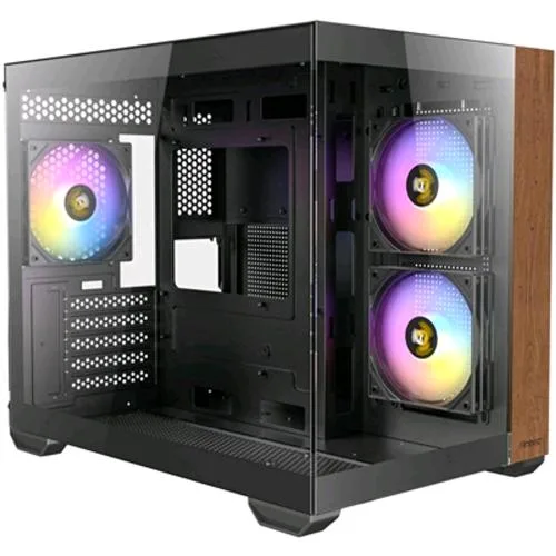 Antec CX600M Wood ARGB Cabinet Midi Tower Gaming Design a Doppia Camera Pannello Frontale e Laterale in Vetro Temperato Senza Cuciture Inserto Laterale in Legno Marrone Case Nero