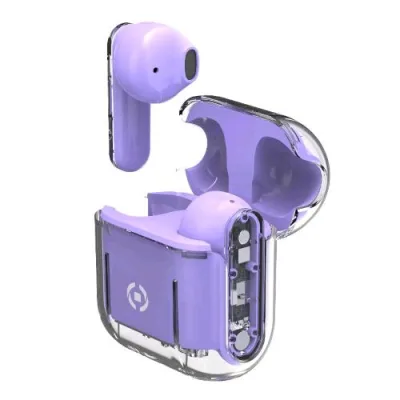 Celly Sheervl Auricolari True Wireless Summer Collection Custodia per la Ricarica Design Trasparente Viola