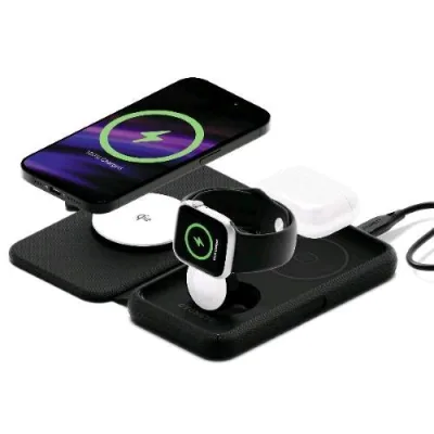 Cygnett Voyager Caricabatterie Wireless 3 in 1 Magtravel QI2.0 25 W USB-C Nero