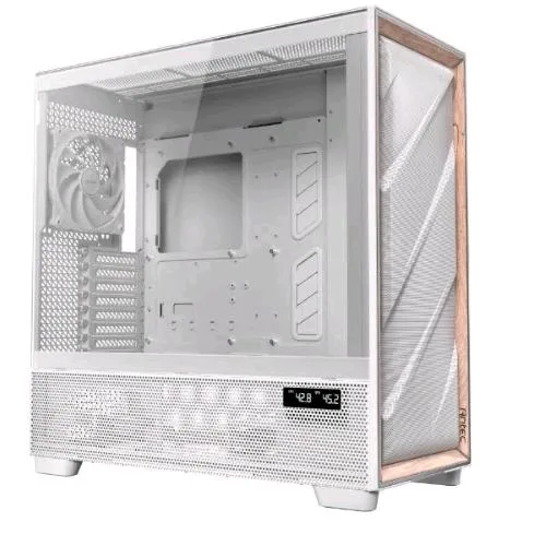 Antec Flux Pro Full Tower e-ATX ATX, Micro-ATX, Itx Frontale Alto Flusso con Inseri in Legno di Betulla Pannello Laterale Trasparente Bianco
