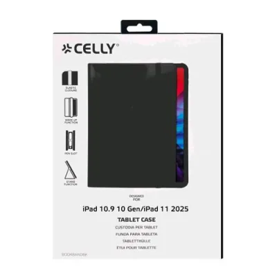 Celly Bookband Apple iPAD 10.9 10TH Gen /Aple iPAD 11 11TH Gen Custodia a Libro con Funzione Stand Allogiamento Apple Pencili Banda Elastica per Chiusura Nero