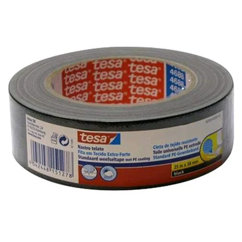 TESA Nastro Adesivo Telato Plastificato 38 mm x 25 m Nero