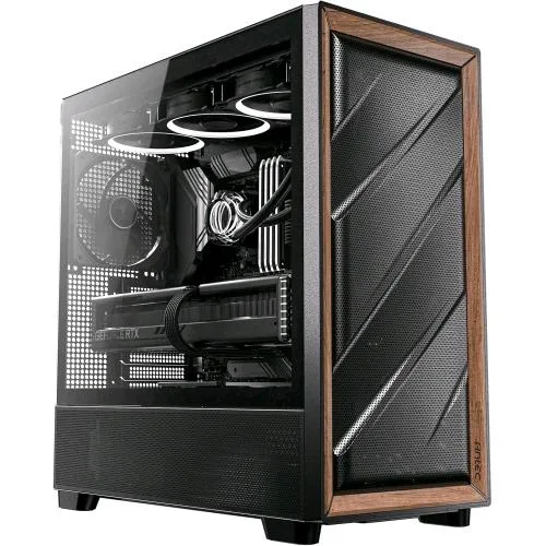 Antec Flux Wood Mid Tower Frontale Alto Flusso Rifiniture in Legno di Noce 5 Ventole PWM Incluse Radiatore 420mm Finestra Laterale Nero