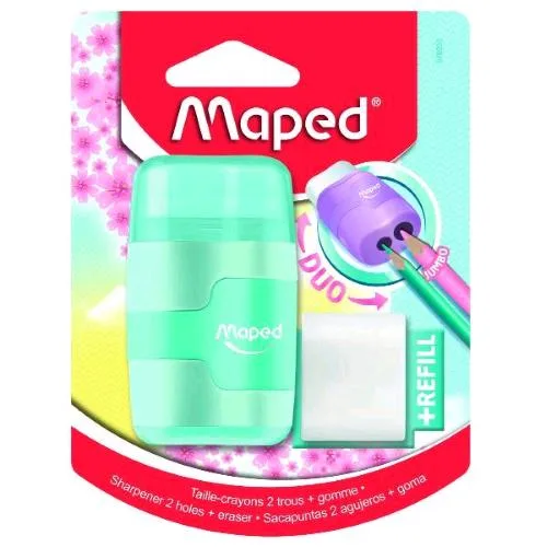 Maped Temperamatite con Gomma Connect 2 Fori Colori Assortiti Pastello