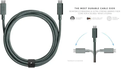 CAVO BELT PRO CON FIBBIA 2.4M-240W USB-C/USB-C- SLATE GREEN