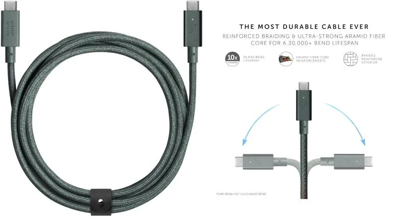 CAVO BELT PRO CON FIBBIA 2.4M-240W USB-C/USB-C- SLATE GREEN