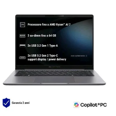 ASUS Expertbook PM3 PM3406CKA-NZ0265X Copilot+ PC 14" Wqxga AMD Ryzen ai 7 350 RAM 16GB-SSD 1TB NVMe-AMD Radeon 860 M-Win 11 Prof Misty Grey (90NX0971-M009U0)