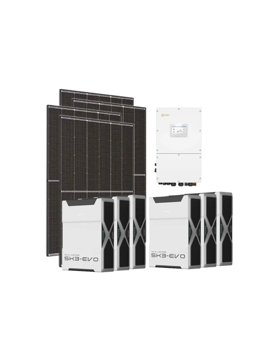 Kit fotovoltaico trifase 30600W inverter 30kW Solis batteria litio 31.32kWh Weco EVO 5k3