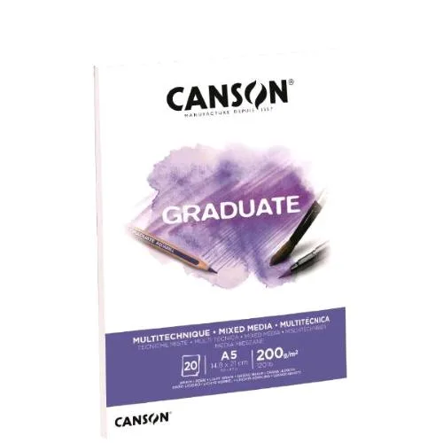 Canson Mix Media Graduate Blocco da Disegno 200 g 140.8X210 mm A5 20 Fogli Bianco