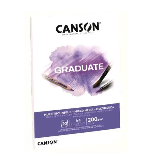 Canson Mix Media Graduate Blocco da Disegno 200 g 290.7X210 mm A4 20 Fogli Bianco
