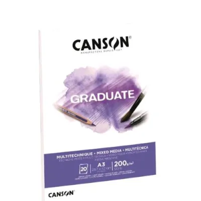 Canson Mix Media Graduate Blocco da Disegno 200 g 290.7X420 mm A3 20 Fogli Bianco