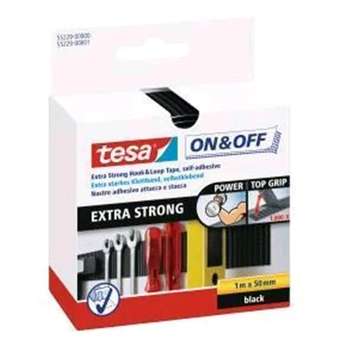 TESA On Off Eztra Forte Velcro Adesivo 50mm x 1m Col. Nero