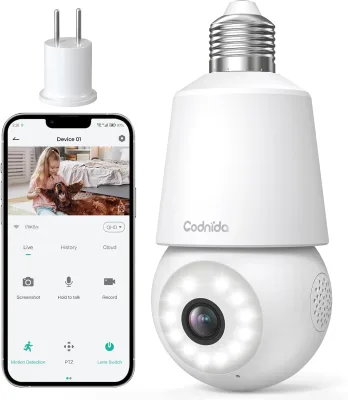CAMERA E27 BULB CAM 2K (3MP) PTZ 340/90? LED 3W IR MIC/SPEAK WIFI